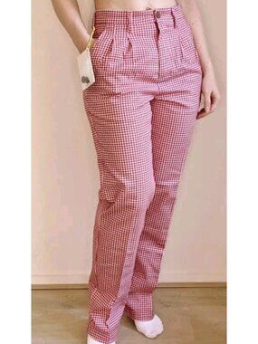 Teddy Fresh Red Gingham Plaid High Rise Pleated Straight Pants Size 30